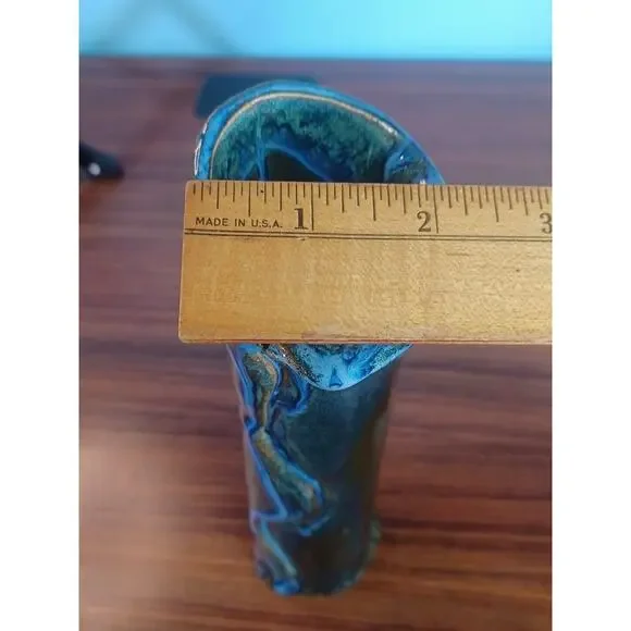 Inspired Art Dripping Blue Expression Vase Waterfall Effect 9 Inch Tall - Picture 8 of 15